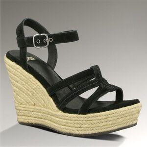UGG Callia Wedge Sandal Black Suede Espadrille Sandal size 8
